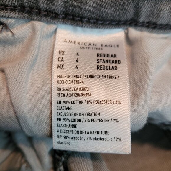 American Eagle Jeans 4 R Next Level Stretch Hi Rise Jegging Gray Ripped - Picture 6 of 11
